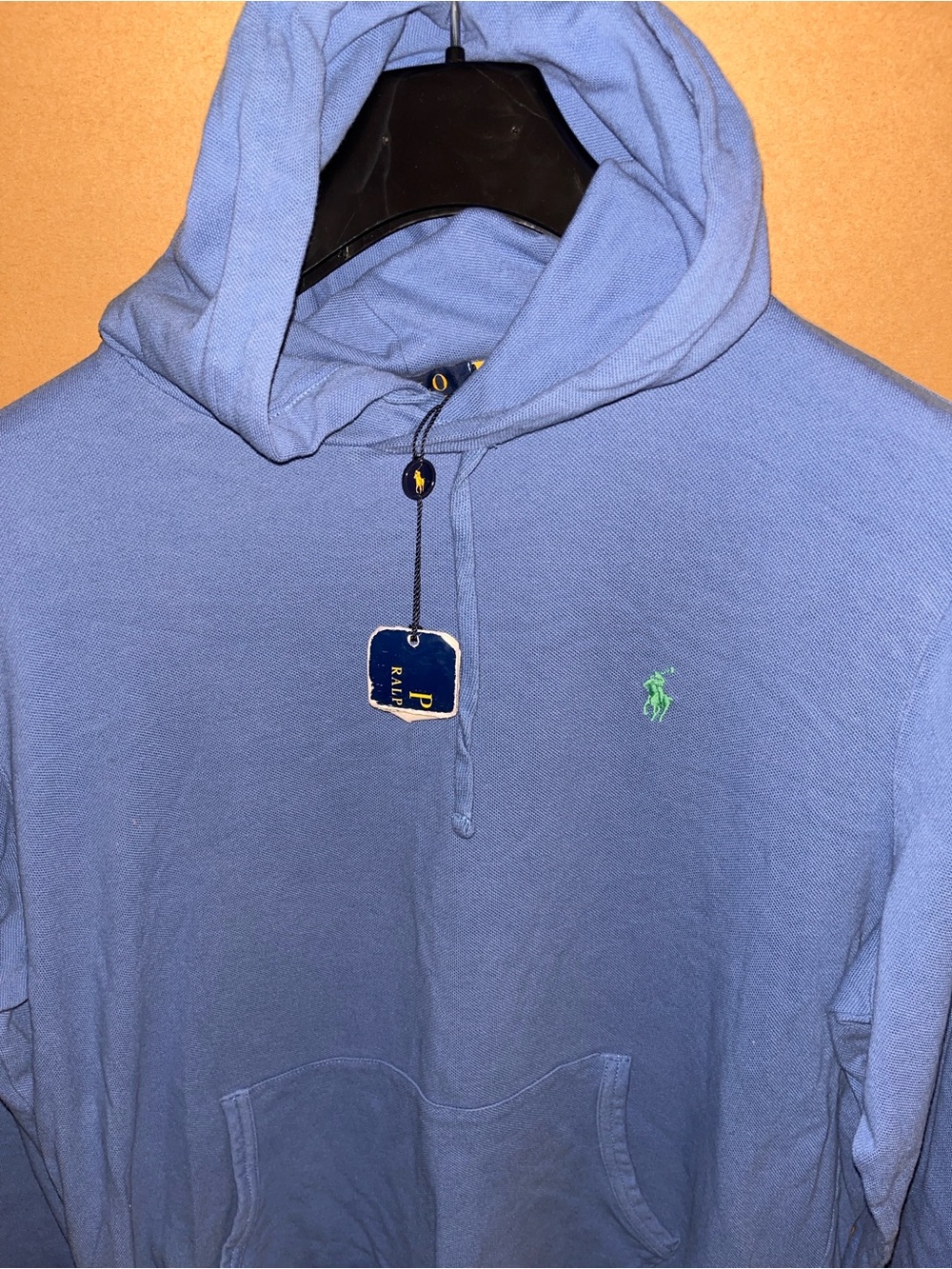 NWT Polo Ralph Lauren Men's BLUE Pullover Hooded Logo Hoodie Pockets Size L New